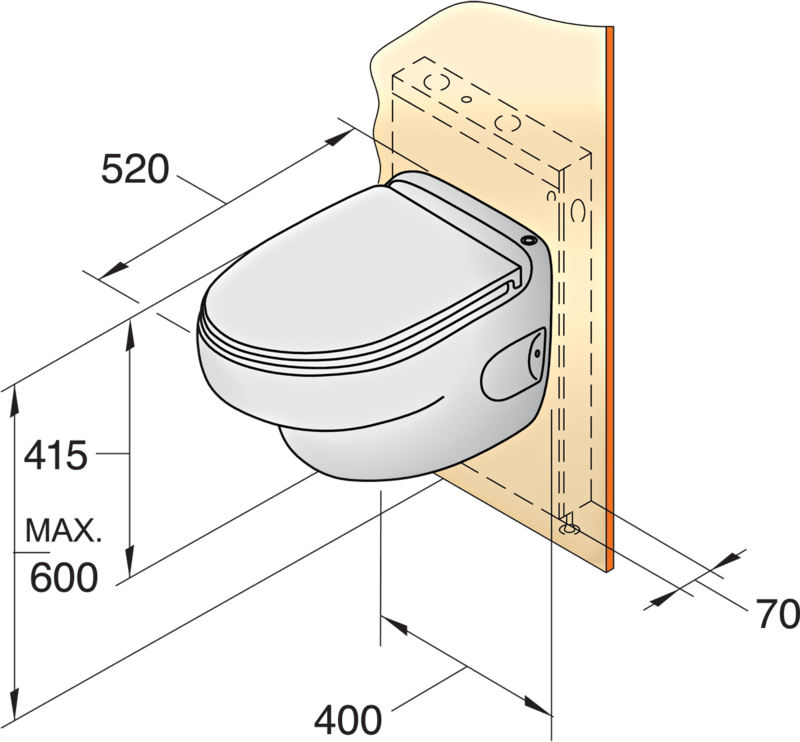 HATO224B Elektrisk væg toilet type HATO, 24V