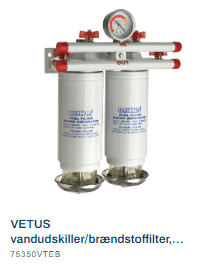 75350VTEB	Vandudskiller / brændstof filter CE / ABYC, dobbelt, 10 micron, 460 l